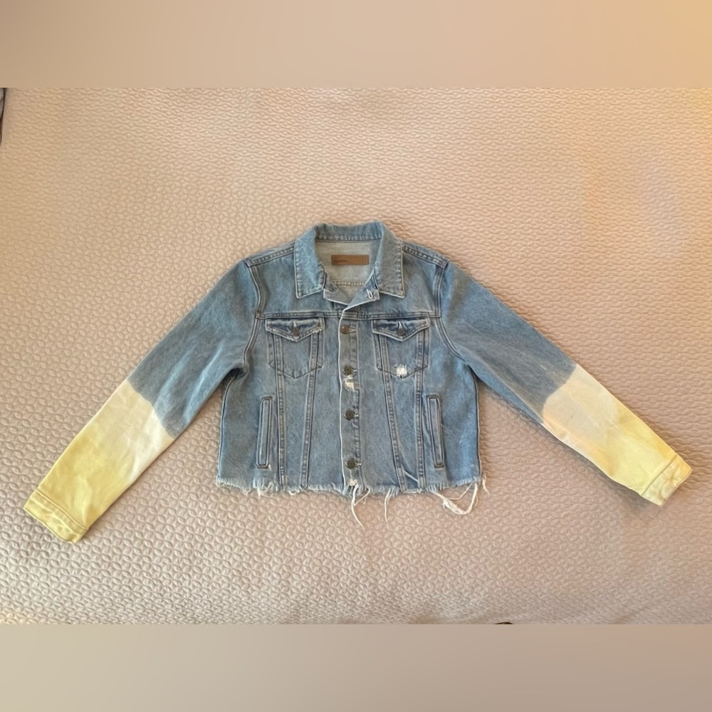 GRLFRND Cara ombrè sleeve cropped denim jacket